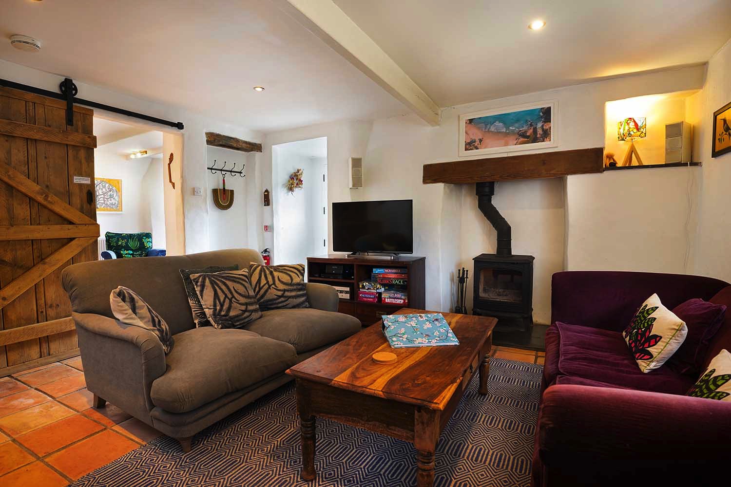 Living room inside dog friendly holiday cottage in Cornwall  